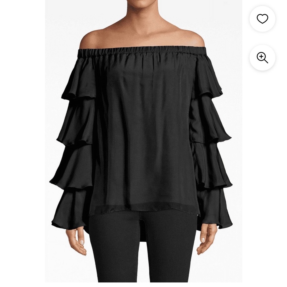 Nicole Miller black Artielier off the shoulder ruffle sleeves top